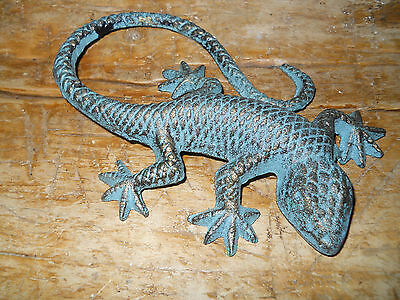 Lot Of 2 Cast Iron Green Lizard Garden Statue Gecko Western Ranch Home Decor
